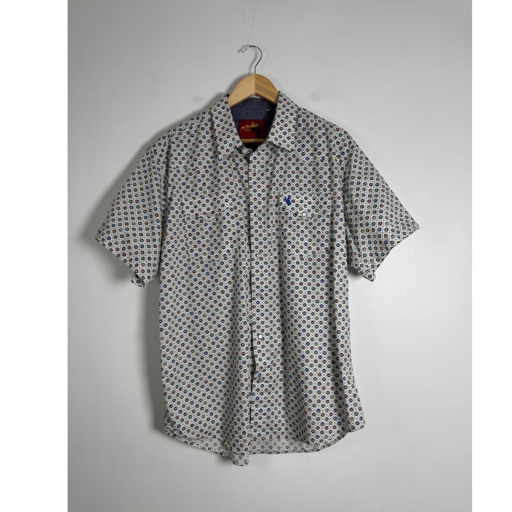 Western Rodeo Clothing Co Mens XL Short Sleeve Snap Shirt White Geometric Print